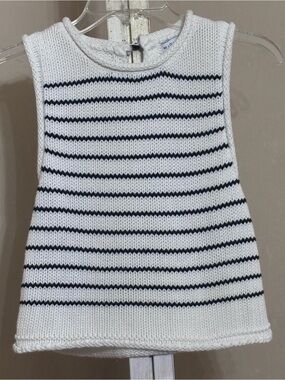 Miou Muse Preppy,Striped Knit Sweater Vest Top White Black Sleeveless Size S